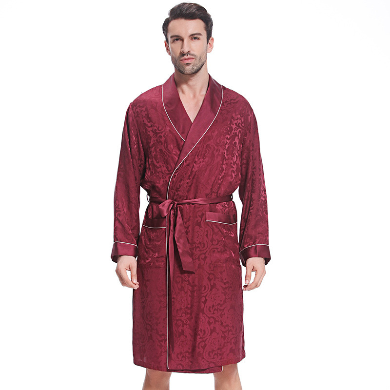 New designer spring and autumn long sleeved mulberry nightgown, fashionable high-end jacquard men's home clothing, bathrobe, silk gift