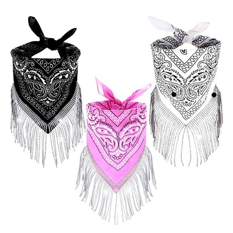 Stage Wear Diamond tassel handkerchief cashew headscarf hip-hop street dance headscarf cowboy party accessories