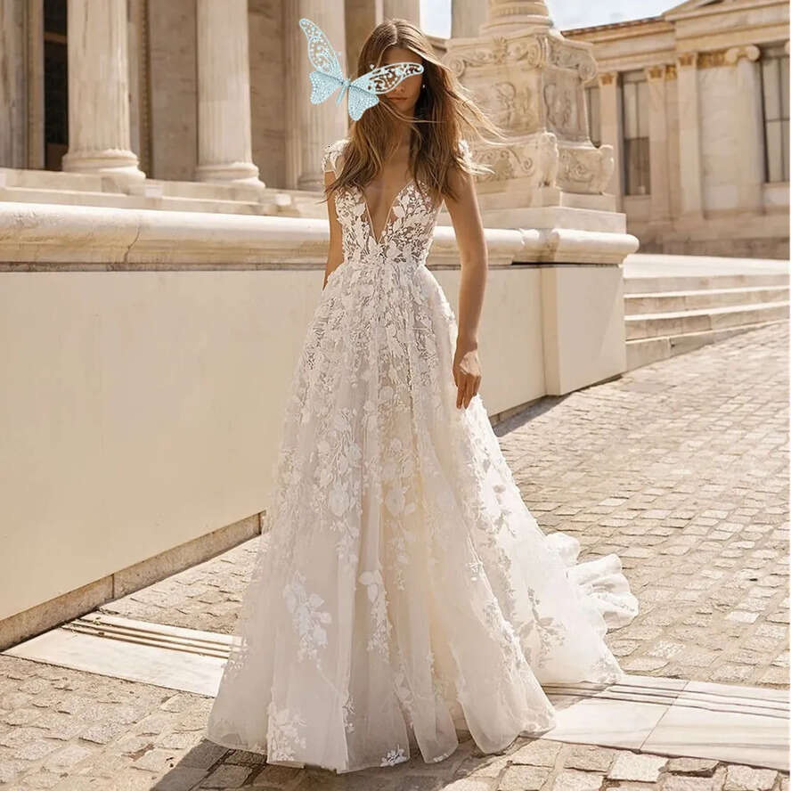 A Boho E Wedding Dresses Sleeveless V Neck Open Back Beach Bridal Gowns Bohemia Country Bride Dress Vestidos De Noiva Estidos
