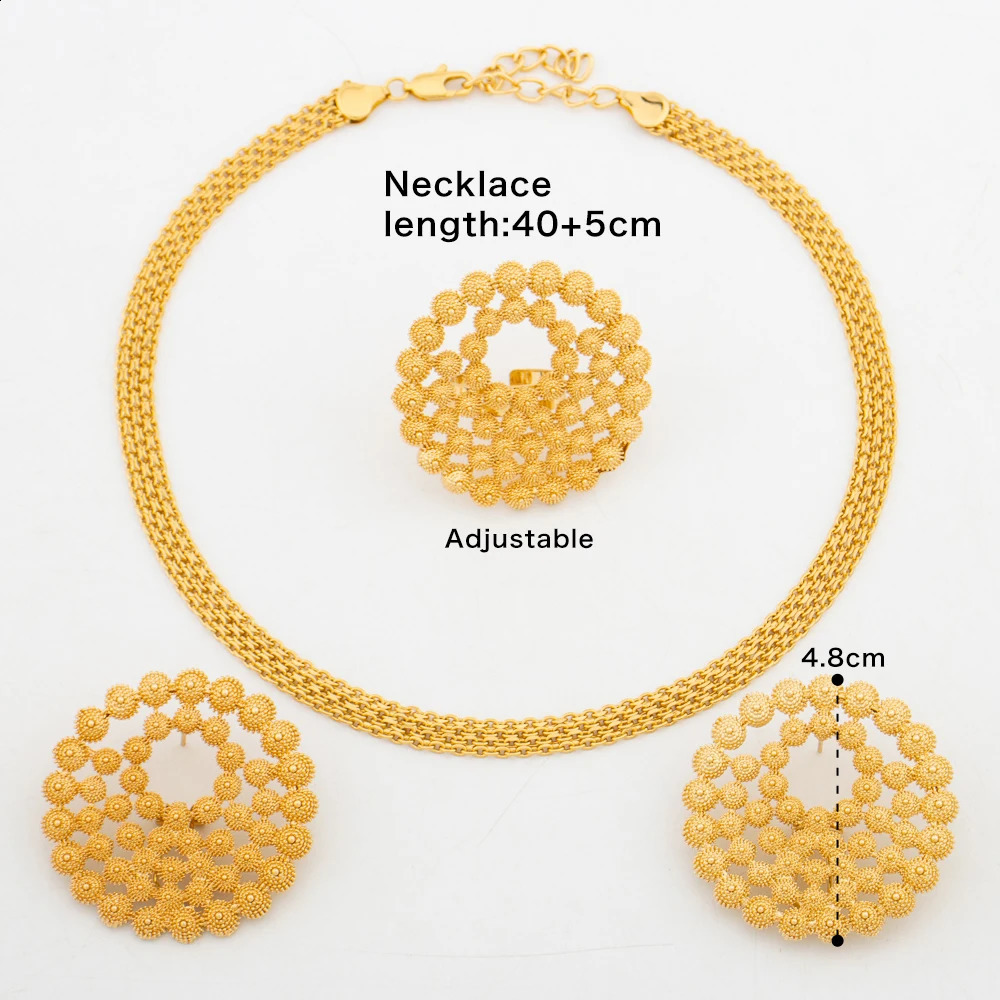Handmade Big Earrings Ring Set 18K Gold Plated Dubai Chain Wedding Jewelry Bridal Accessory Arab Turkis Earrings Women 241105
