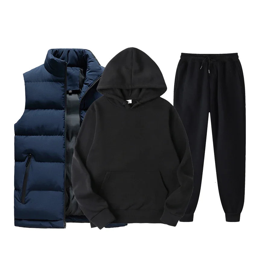 Mens Tracksuit Jackets VestHooded PulloverSweatpants Sports Suit Casual Jogger Sportswear 3 Piece Male Fleece Streetwear Sets 241104