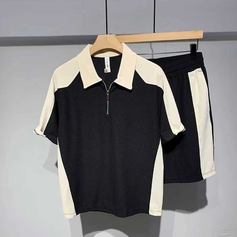 Summer mens loose shirt and shorts two-piece set mens casual shorts and shorts set Korean luxury clothing W241104