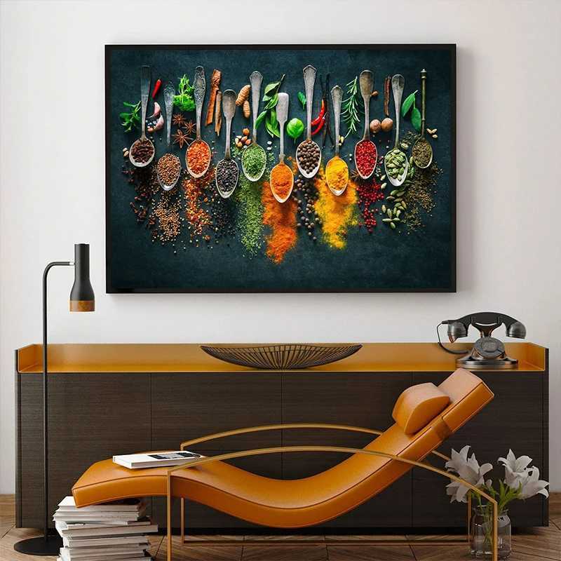 Modern Cooking Herbs Spices Sushi Utensils Spoon Wall Art Picture Canvas Painting Luxury Artwork Poster Print Home Kitchen DecorXJ241104