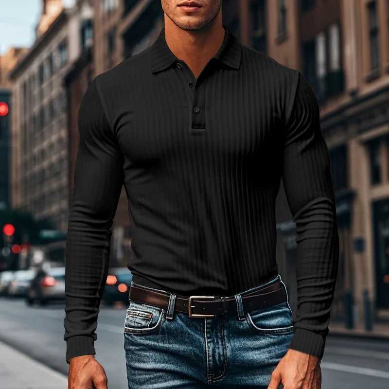 New Mens Shirt Long Sleve Button Solid Color Popular Floral Knitted T-shirt W241104