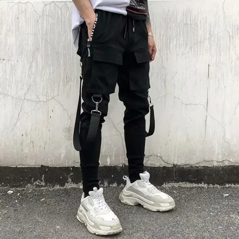 Fashion Ribbons Y2k Pants Men Slimfit Streetwear Techwear Casual Anime Clothes Joggers Cargo for Harajuku 241105