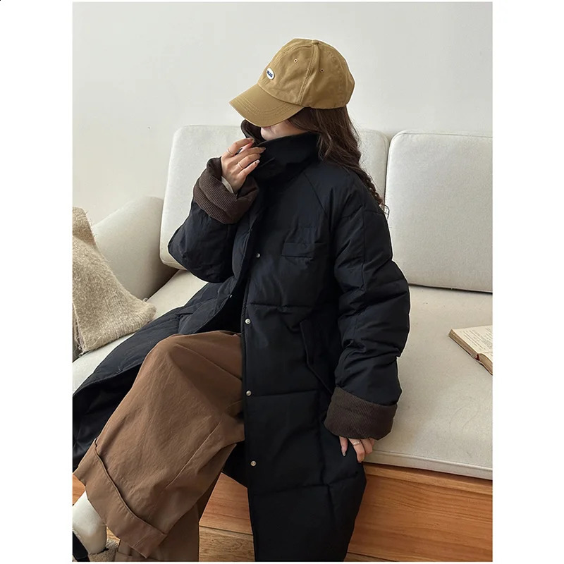 Winter Womens Down Puffer Jackets Baggy Thickening Warm Corduroy Collar Clothing Boutique Clothes Cotton Medium and Long Coats 241105