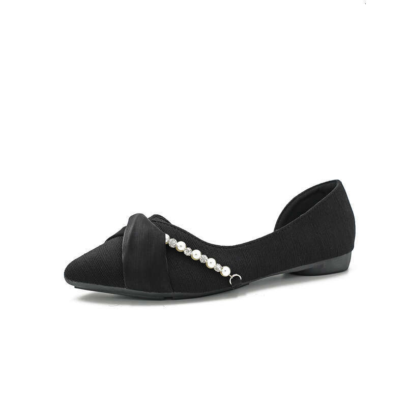 Pearl Decorated Pointed Single For Women, Korean Version, Spring And Summer New Fairy Style, Shallow Mouth Scoop Shoes, Fabric Side Empty Flat Shoes