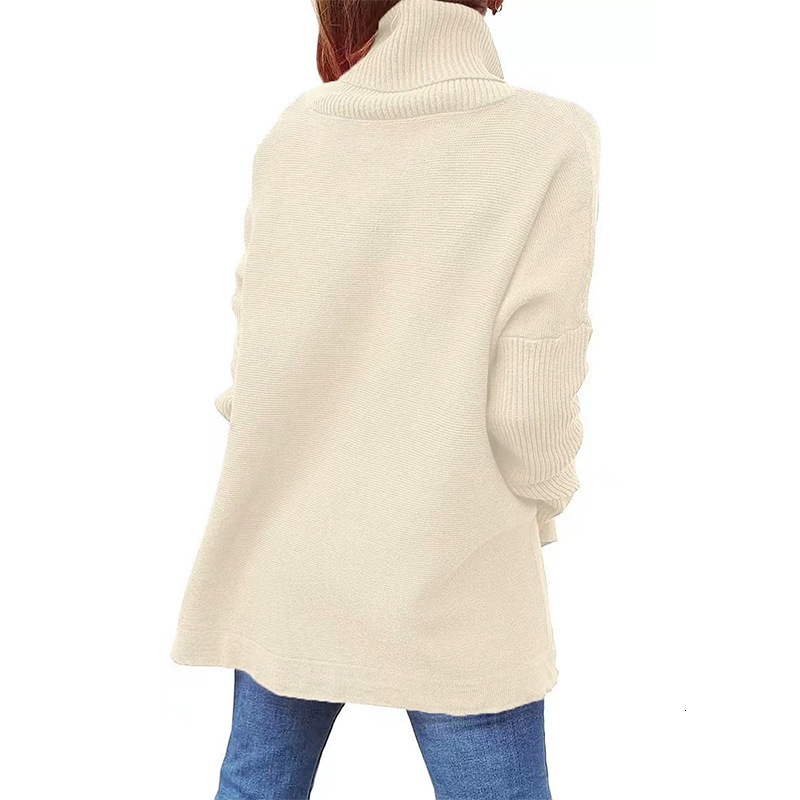 Women's High Collar Oversized Medium To Long Batwing Sleeve Split Hemp Waist Hoodie Sweater autumn Fashion Casual Loose Thick