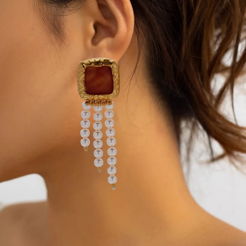 Wealthyboo Trend Metal Enamel lmitation Pearl Tassels Pendant Earrings For Women Elegant Party y2k Accessories 241105