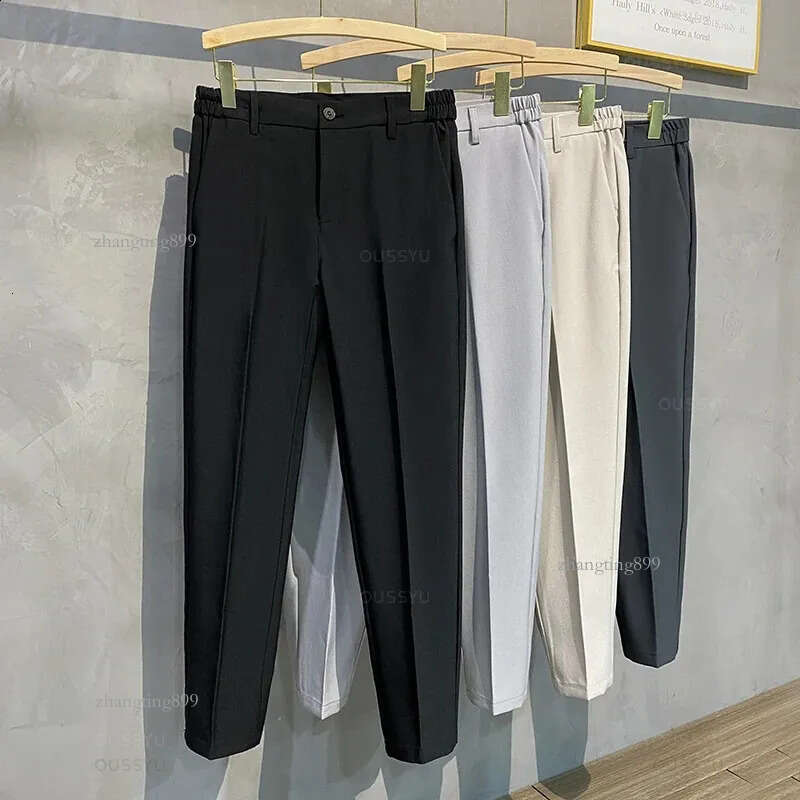 Spring Summer Mens Casual Pants Suit Pant Slim Fit Work Elastic Waist Jogging Business Trousers Male Black Grey Plus Size 40 240822