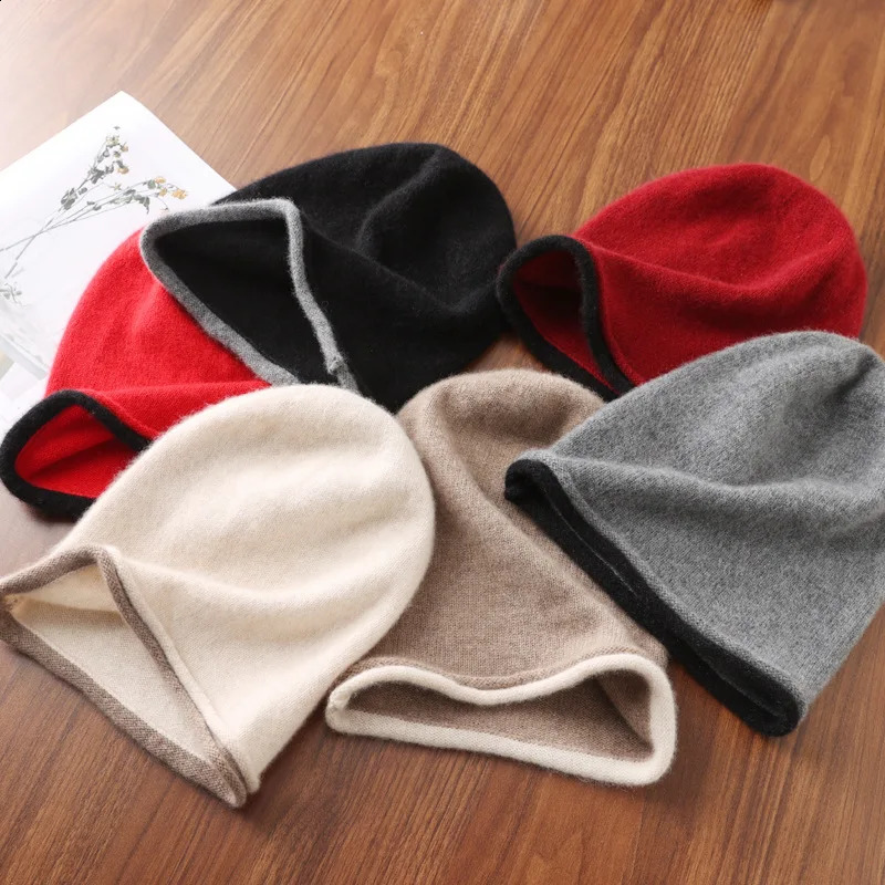 Soft Waxy Cashmere Hat Spring And Autumn Mens Womens High Ear Protection Rolled Edge Knitted Baotou 241105