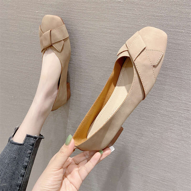 Short Heeled For Women 2023 Summer New Style Square Toe Shallow Mouth Grandma Thick Follow-Up Versatile Women's Soft Soled Shoes