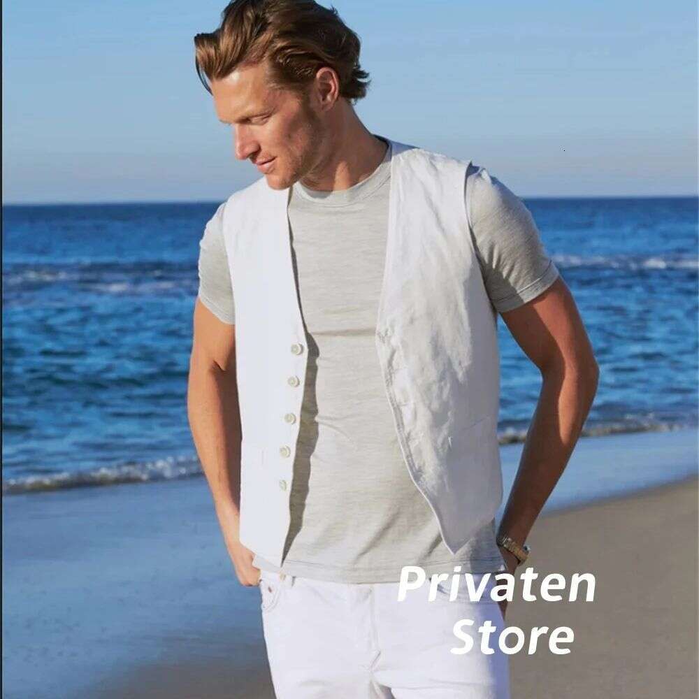 Vest En Single Breasted V-Neck Cardigan White Comfortable And Soft Casual Travel Plus Size Men Waistcoat Tops Chaleco