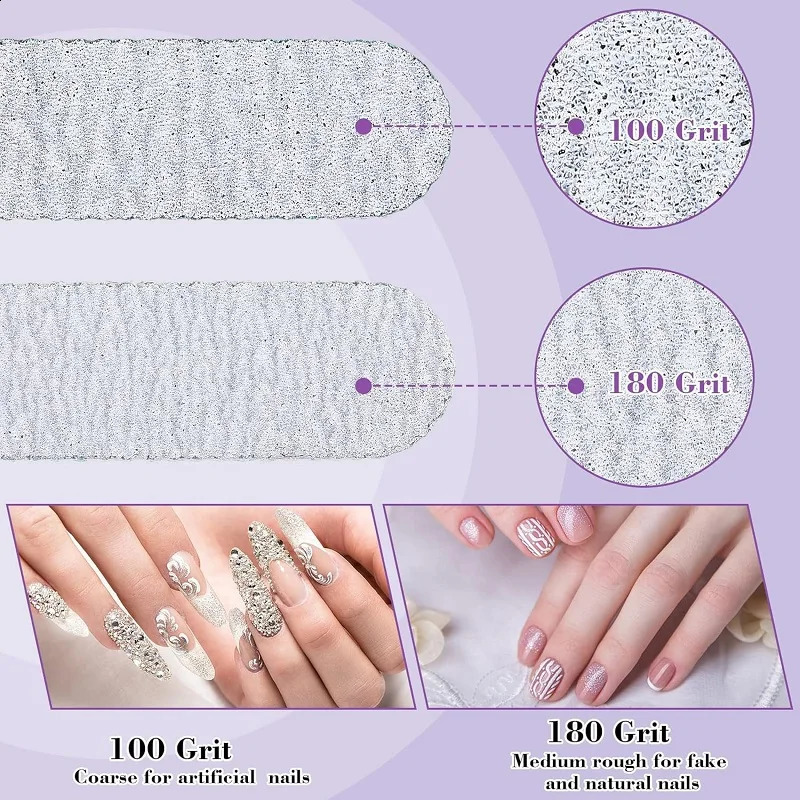 50Pcs 4 Styles Nail Files Set 100180 Grit Double Sides Professional Acrylic Nail Files Reusable Emery Board Manicure Tools 241105