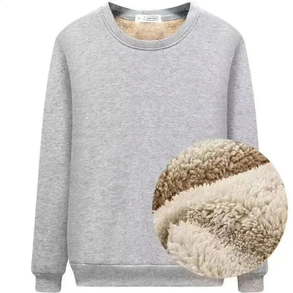 Winter Man Warm Fleece Lined T Shirt Thick O Neck Solid Color Basic Pullover Sweatshirt Thermal Underwear Tops Clothing For Men 241105