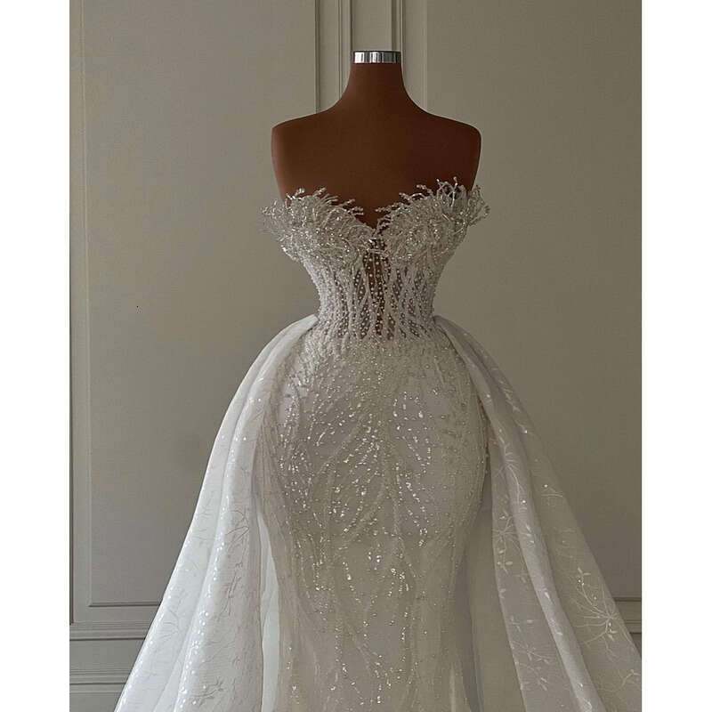 Mermaid Sparkly Sequins Wedding Dress For Bride Sweetheart Neck Lace Beads Vestido De Noiva Sereia Bridal Gowns Charming 0505
