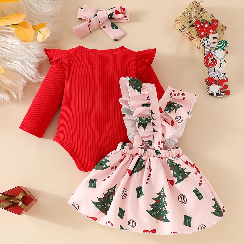 Citgeett autumn baby clothing long sleeved jumpsuitbow suspension skiingheadband set clothing 241105
