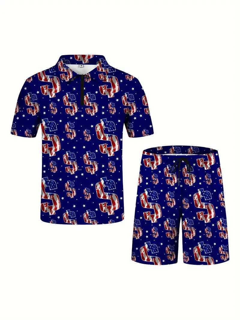 Zipper set summer mens 3D printed Australian flag pattern zipper shirt+shorts 2-piece unisex fashionable casual jacket W241104
