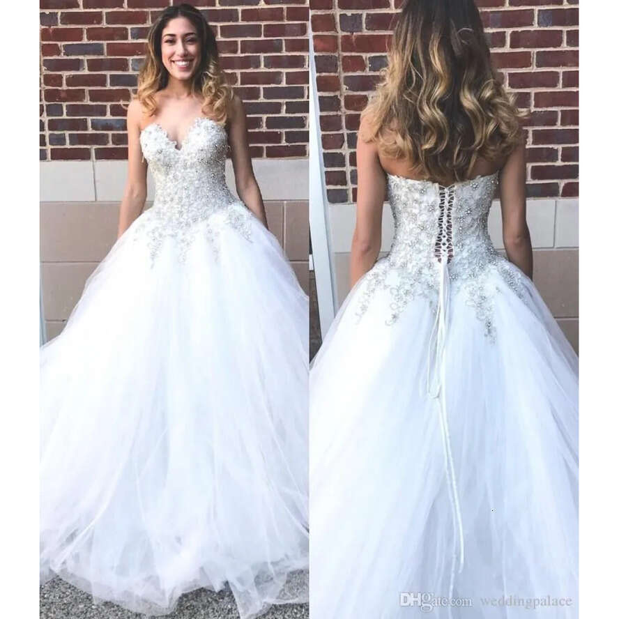 Glamorous Ball New A E Dresses Sweetheart Beadings Princess Tulle Up Bridal Gown On Sale Applique Lace Wedding Gowns Pplique S
