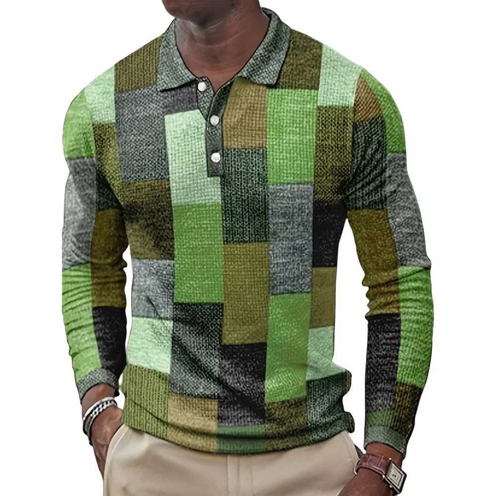 2024 Mens Retro Plain T-shirt Collar T-shirt Mens Top Vent Sports Long Sleeve T-shirt Mens Clothing W241104