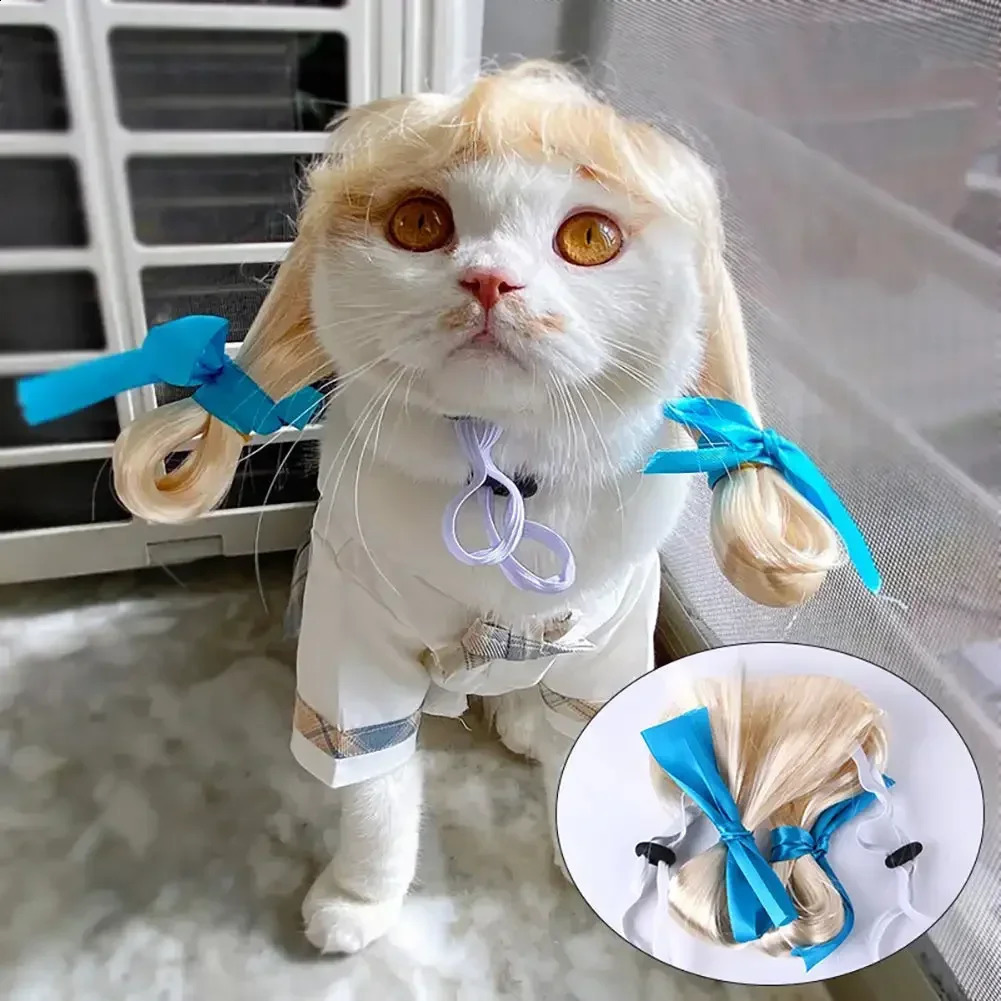 Pet Wigs Cosplay Props Funny Dogs Cats Cross-Dressing Hair Hat Costumes Head Accessories For Halloowen Christmas Pet Supplies 241212