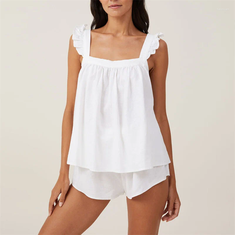 Womens Tracksuits Lamuusaa 2 Piece Outfits Women Sexy Clothes Sleeve Square Collar Babydoll Tank Tops High Waist Shorts 2000s
