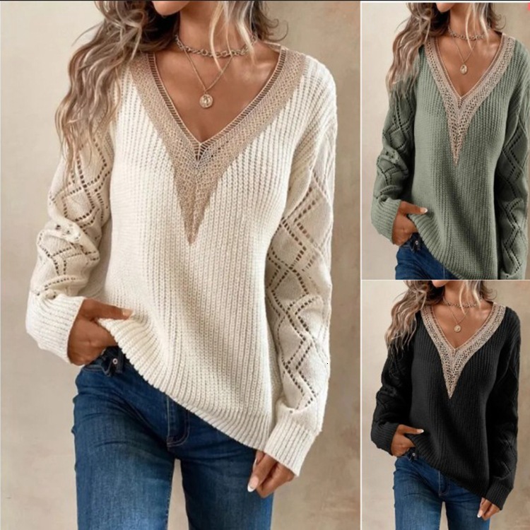 Spring And Autumn V-Neck Sweater New Loose Relaxed Pullover Women's Knit Harajuku Streetwear Knitwear
