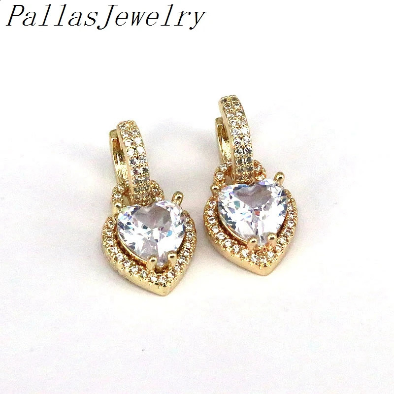 5Pairs Trendy Cubic Zirconia Heart Shape Oval Pendant Earrings For Women Exquisite Shining CZ Zircon Gold Earring Girl Jewelry 241105