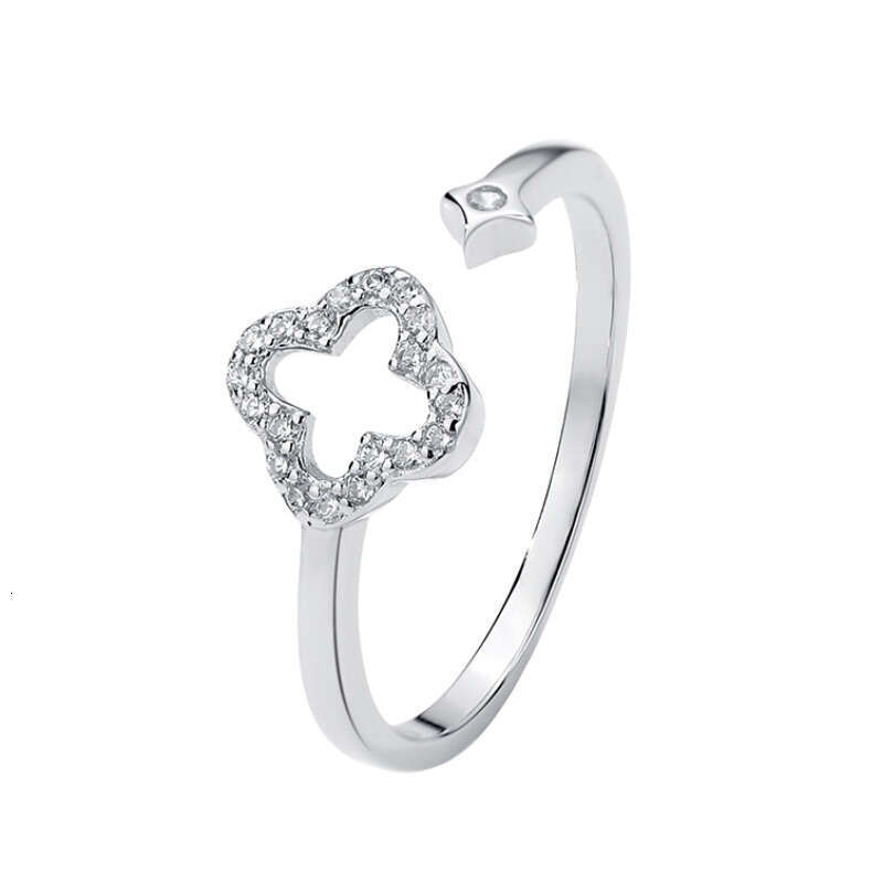 Fashion Hot Sterg New Four Jewelry Sier Leaf wer Rings for Women Chic Hollow Zircon Opening Ins Finger Ring Wedding Jewelry Wholesale