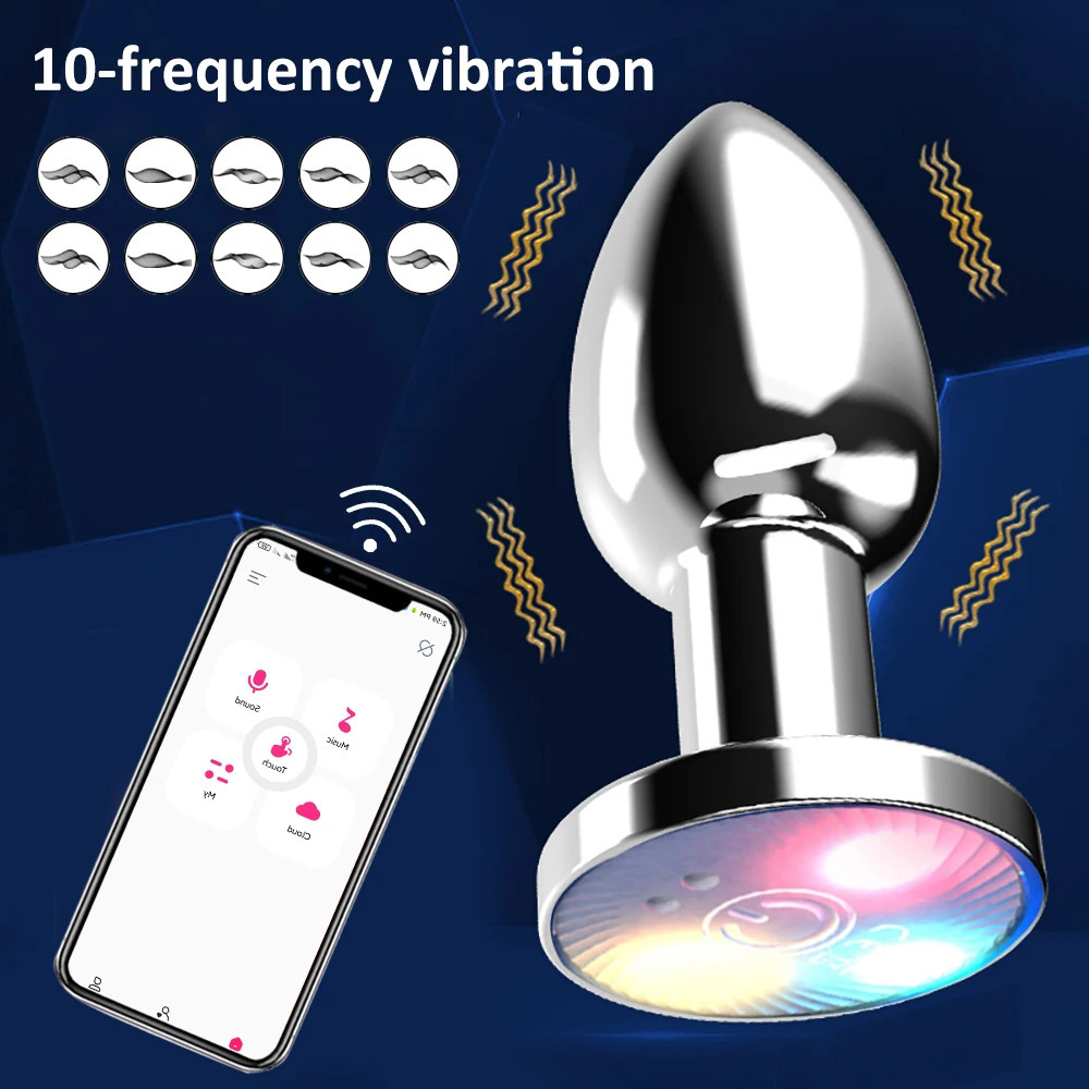 Heartshaped Vibrating Luminous Anal Plug App Control Metal Butt Remote Operation Of Mobile Phone Dildo Adult Sex Toys 241105