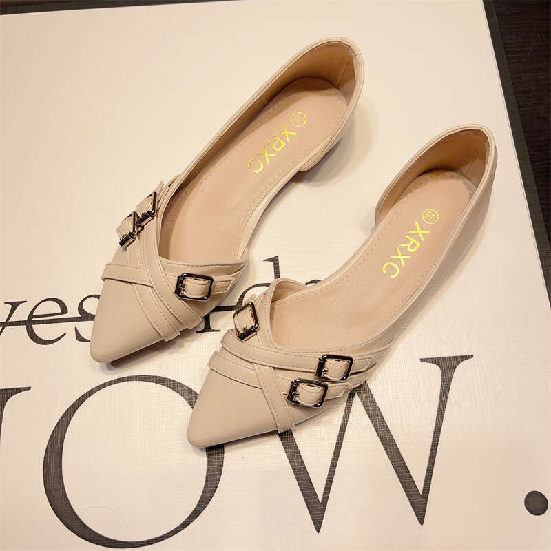 Korean Version Spring And Summer New Shallow Mouth Pointed Flat Bottom Side Empty Fairy Evening Breeze Gentle Temperament Small Fragrant Style Single 