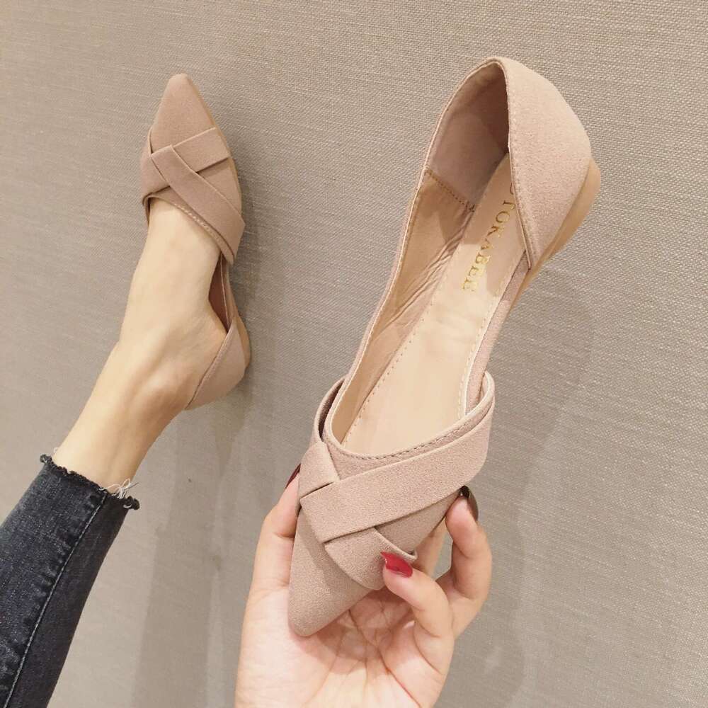 2023 Korean Version New Side Air Breathable Black Work Shoes, Daily Fabric Surface Pointed Shallow Mouth Soft Sole Flat Shoes