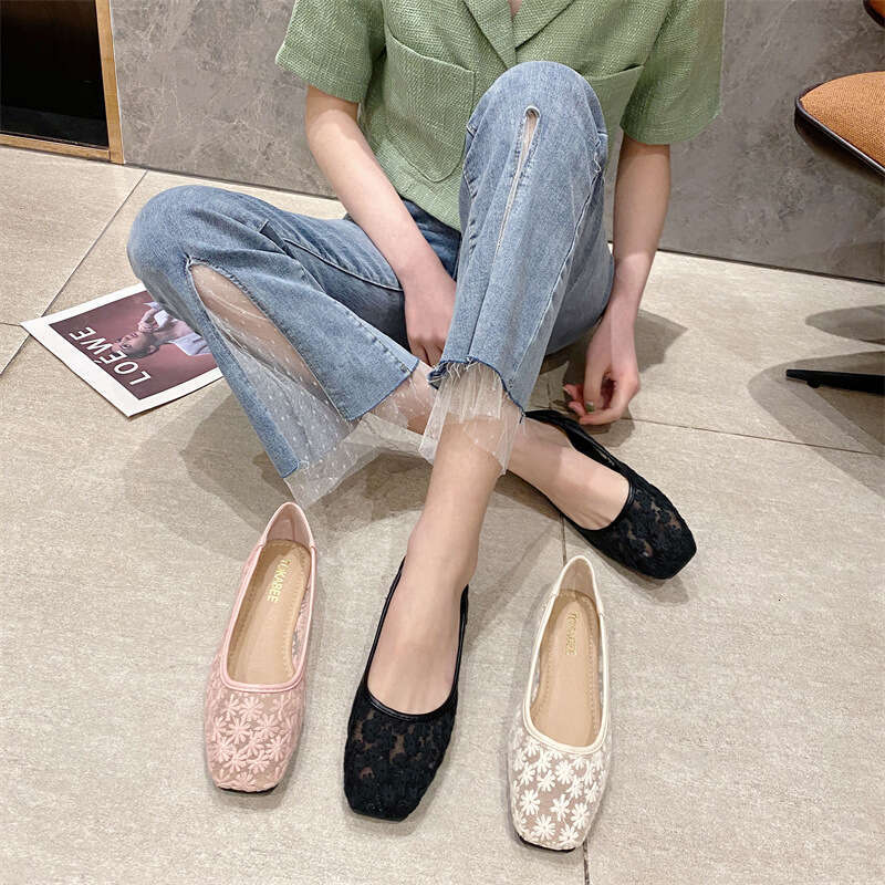 Casual Bean For Women 2023 Summer New Style Korean Edition Breathable Single Shallow Mouth Internet Celebrity Flat Bottom Simple Scoop Shoes