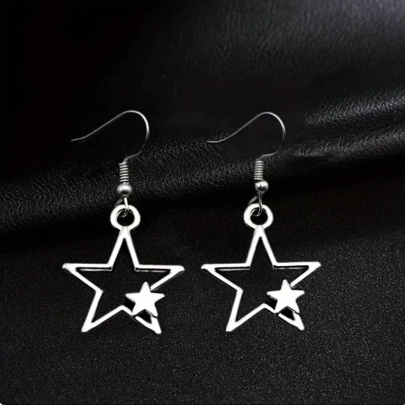 Y1UB 6 Pairs Star Themed Earring Set Hollow Pentagrams Dangle Drop Earrings Y2K Trendy Ear Pendant Accessories for Women 241105