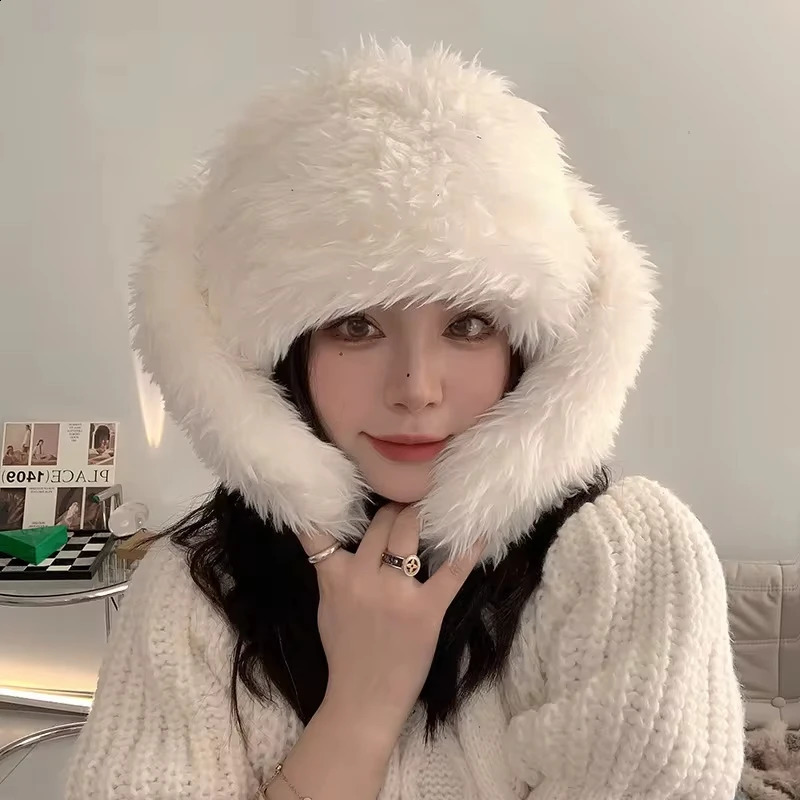 Y2k Rabbit Ears Plush Hats Cute Girls Winter Beanie Pullover Cap Women Lolita Thickened Warm Funny Party Pography Fleece 241105