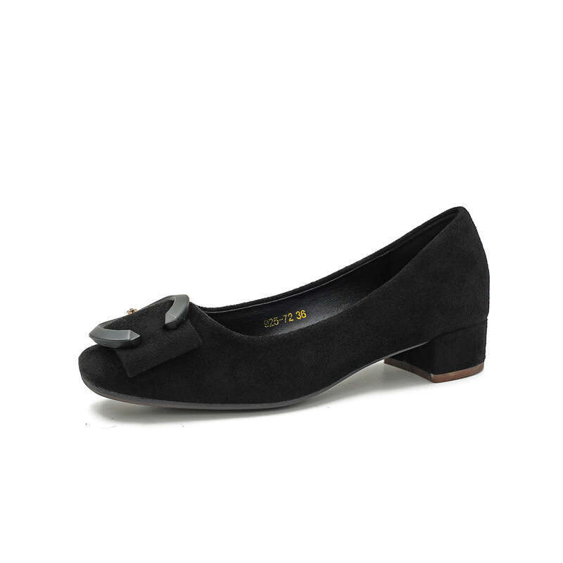 Rough Follow-Up For Women's Spring New Versatile Professional Work Shoes, Comfortable Suede Square Toe Shallow Mouth Low Heel Scoop Shoes