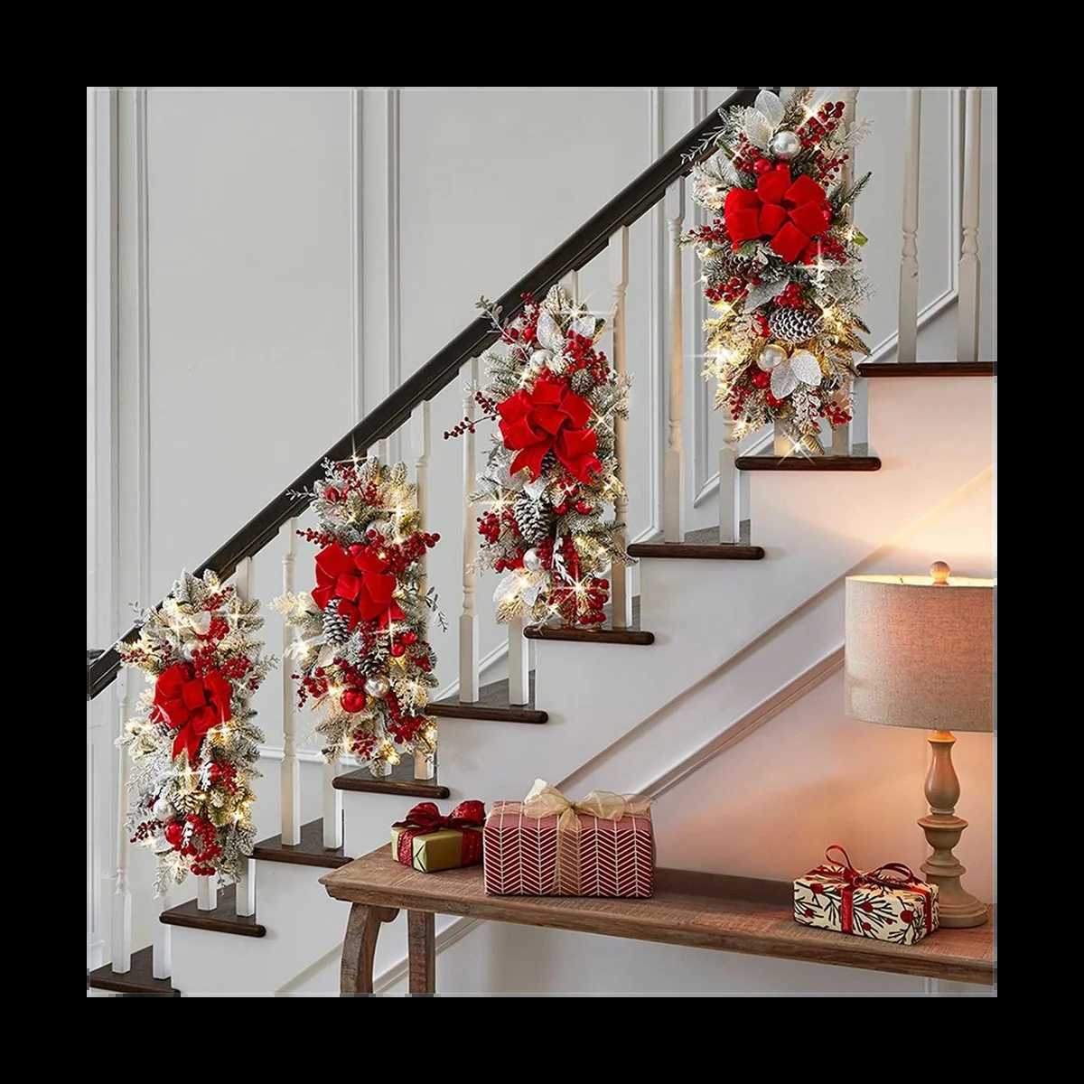 Christmas Swag Stair Christmas Garland for Stairs Door Fireplace Window Outdoor Indoor Christmas Decor GoldXJ241029
