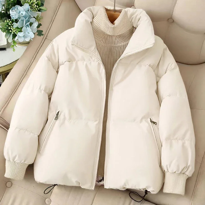 EVNISI Women Solid Loose Zipper Coat Long Sleeve Pocket Casual Down Coat Winter Thermal Thickened Fall Cotton-padded Jacket 241105