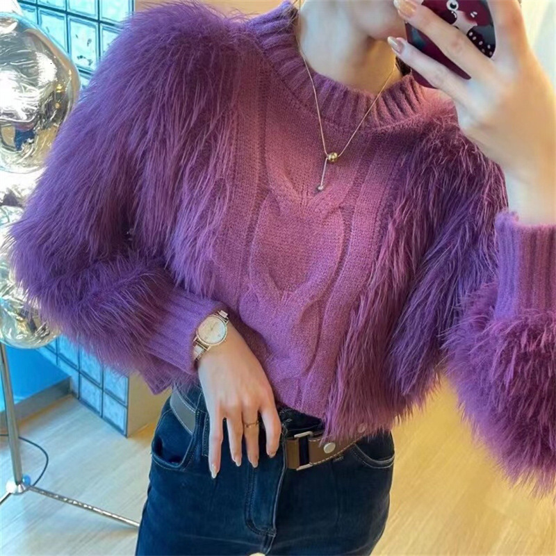 Autumn And Winter New Pullover Sweater Women S Korean Fashion Versatile Casual Round Neck Lazy Style Fried Dough Twists Slim Knit Shirt Women F1105#46