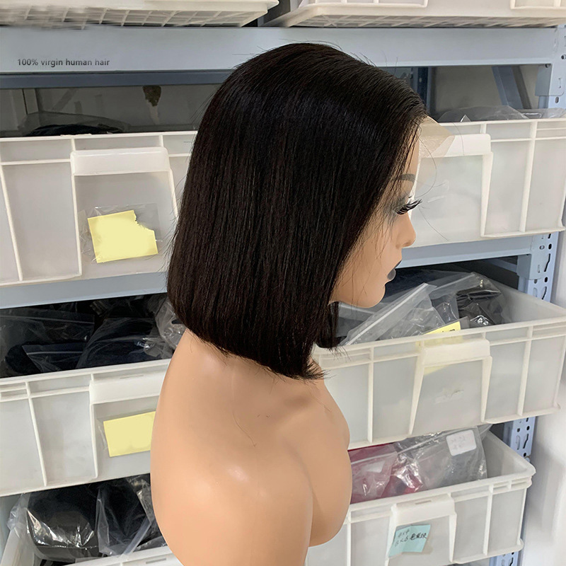 Double Drawn Brazilian 100% Human Hair 13X4 Lace Front Bob Wig 12A Indian Silky Straight 10-14inch Natural Black Remy Hair