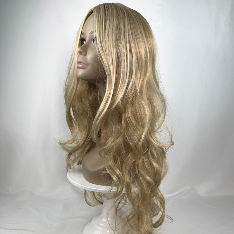 Wig for women fashion dyed big wave light gold chemical fiber wigs human hair
