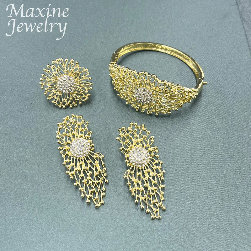 Original 18K Gold Plated Jewelry Set for Women Trendy Golden Necklace Earring Bracelet Ring Party Dubai Wedding Gifts 241105