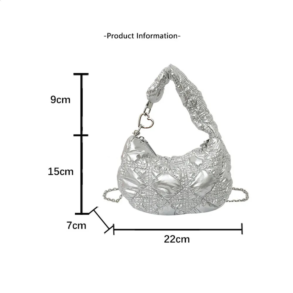 Folding Mini Cloud Bag Fashion Chain Shoulder Cross Body Bag Womens Wallet Silver Bag Womens Travel Shopping Bag 241105