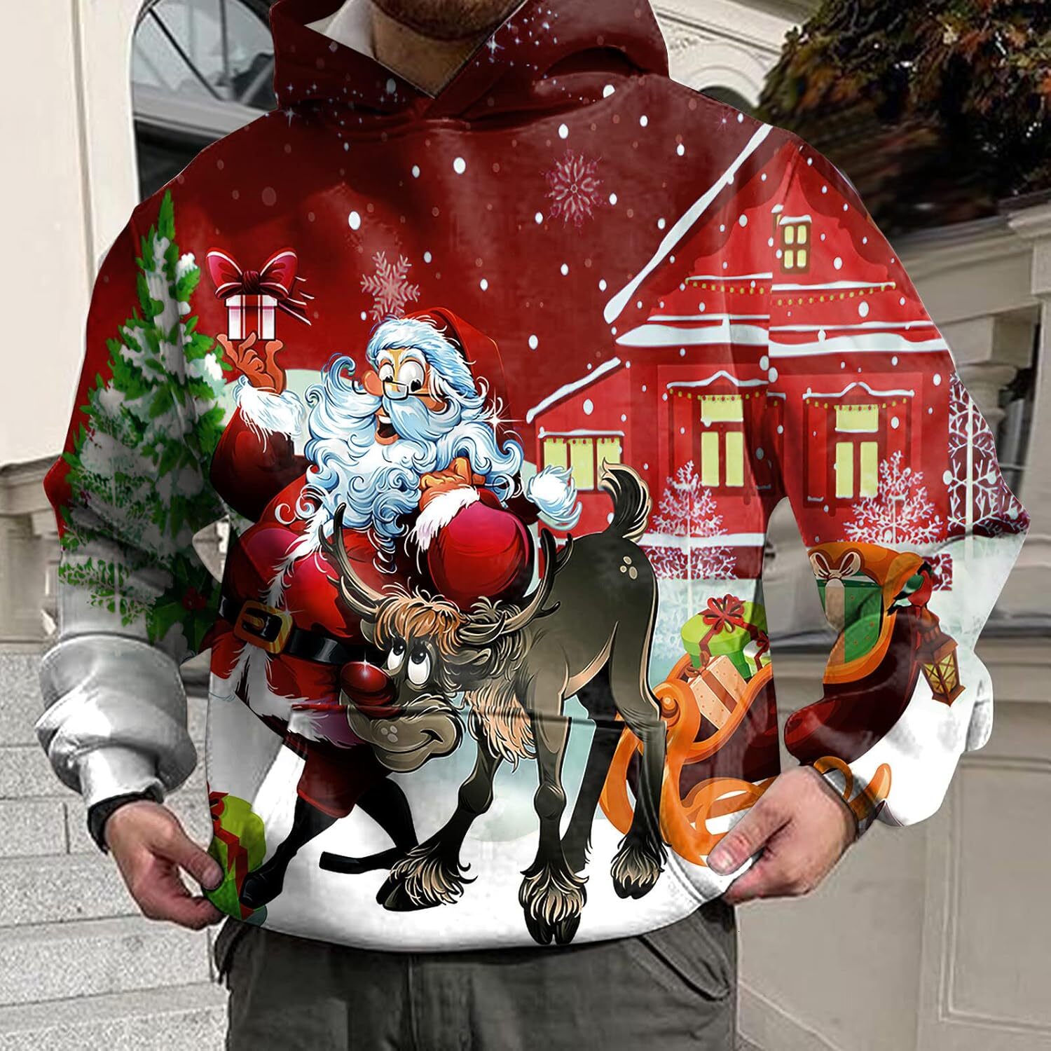 Hoodie for Mens Womens Christmas Sweatshirt Hoodie Men Casual Autumn Winter Long Sleeve Christmas Printed Hoodies Sweatshirt Tops Blouse Graphic cool