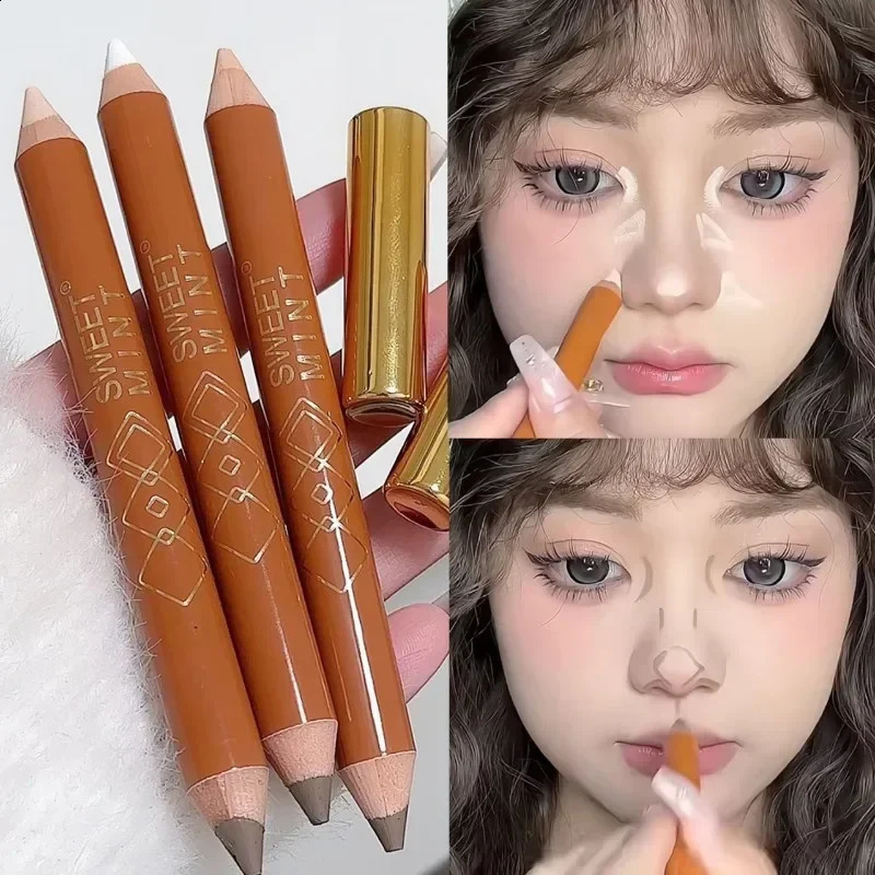 Double Head Face Contour Pen Matte White Highlighting Contour Stick Brightening Skin Tone Concealer Pencil Face Bronzers Makeup 241105