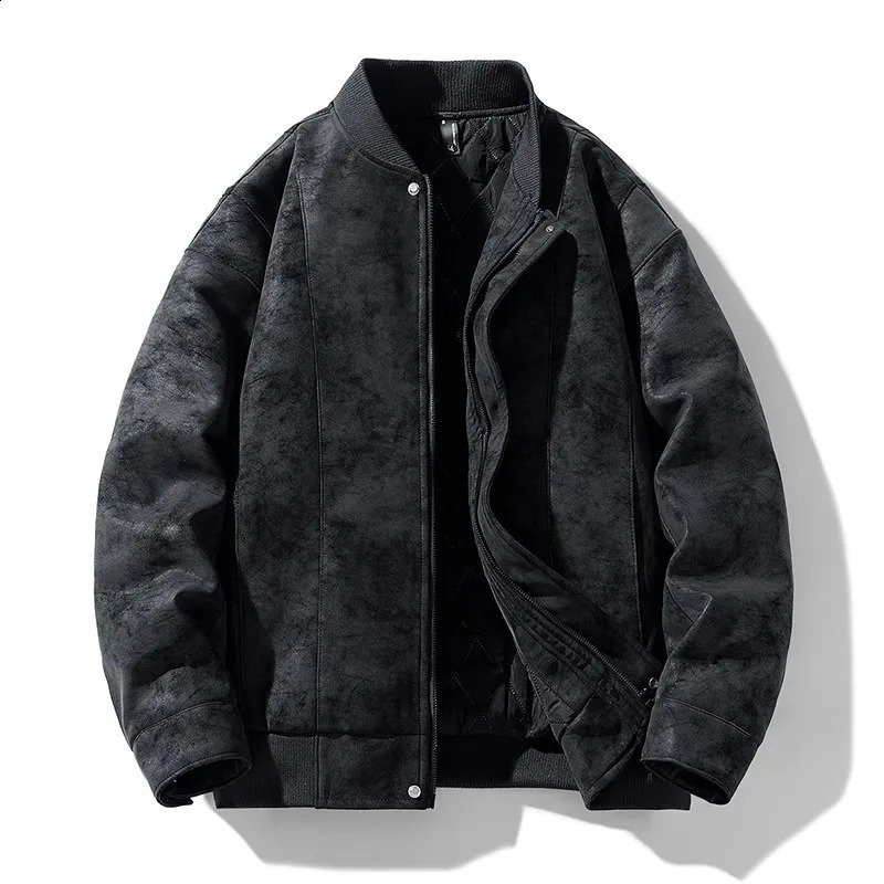 Winter Thick Jackets Men Baseball Collar Warm Casual Coats Male Fashion Suede Jacket Solid Zipper Bomber Outerwear Coat For Man 241105