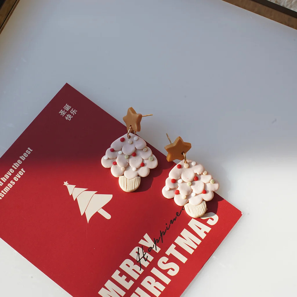 Christmas Winter Holiday Santa Snowman Tree Lollipop Icon Multi Shapes Polymer Clay Earrings Celebration Accessories Gifts 241105