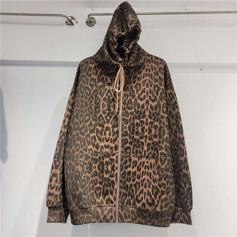 Leopard print loose designer hoodie casual set sportswear women's two-piece set fashionable cardigan zipper hoodie+pants two-piece set
