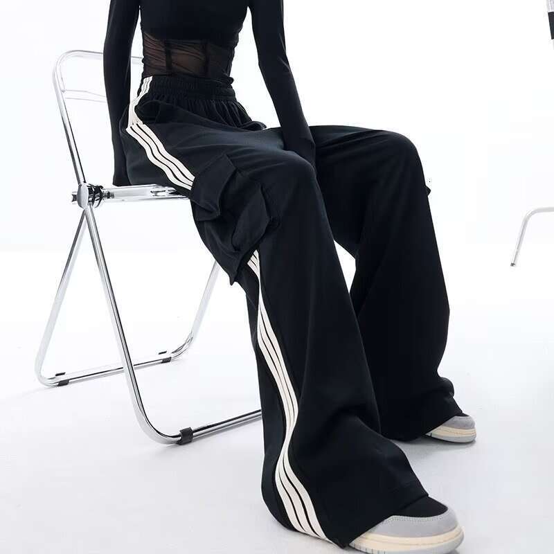 shanshi three stripes pants American casual pants for women in autumn winter three bar straight sports loose and slimming sweatpants, floor length wid