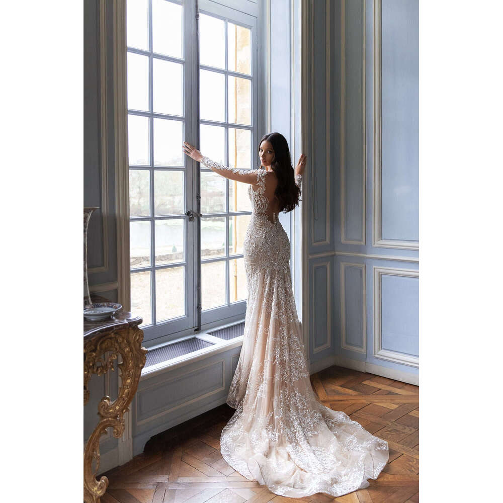 Sexy 3D-Lace Mermaid Wedding Dresses Deep V-Neck Backless Ball Gown Sweep Train Bridal Gowns Dress Customized Vestidos De Novia